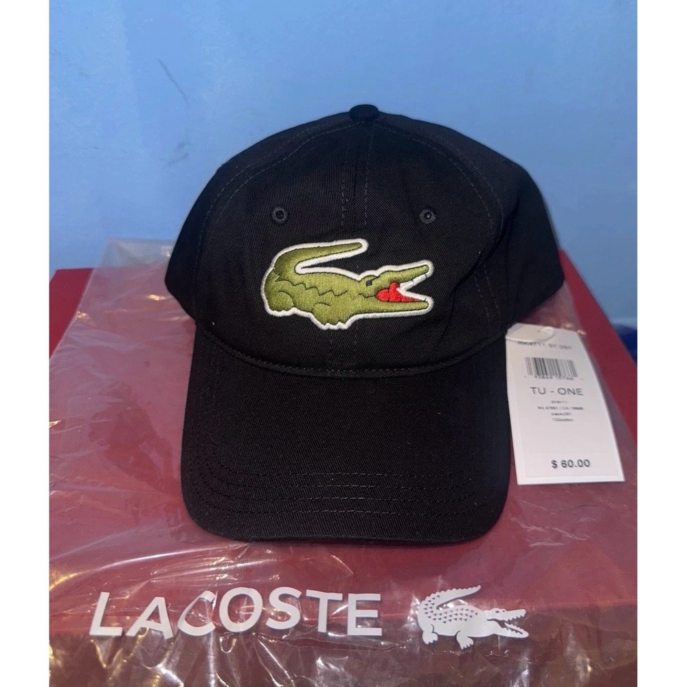 Lacoste Embroidered Baseball Cap Black Adjustable Strap Hat RK4711 NEW